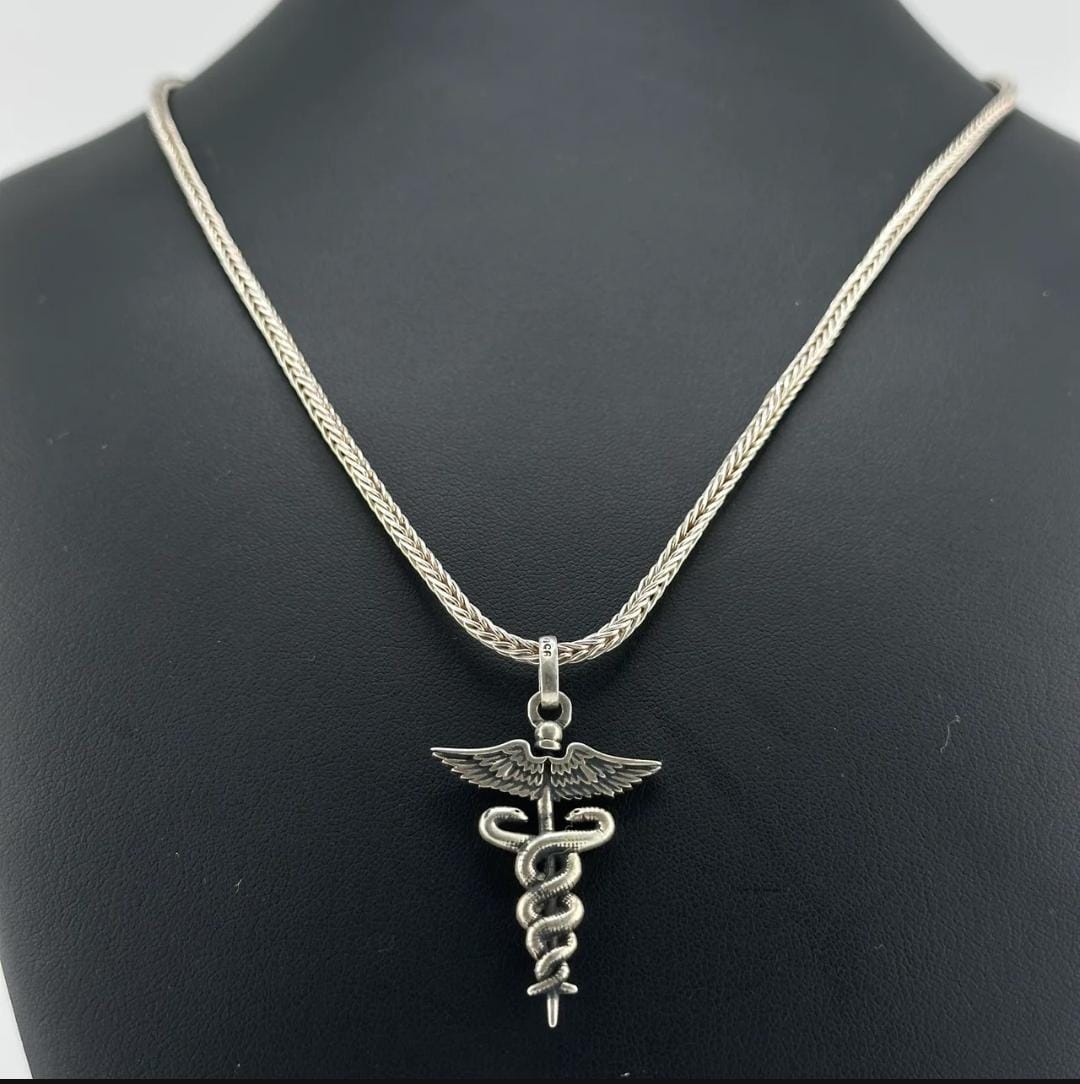 Collar Caduceo de Hermes Plata Quemada 950