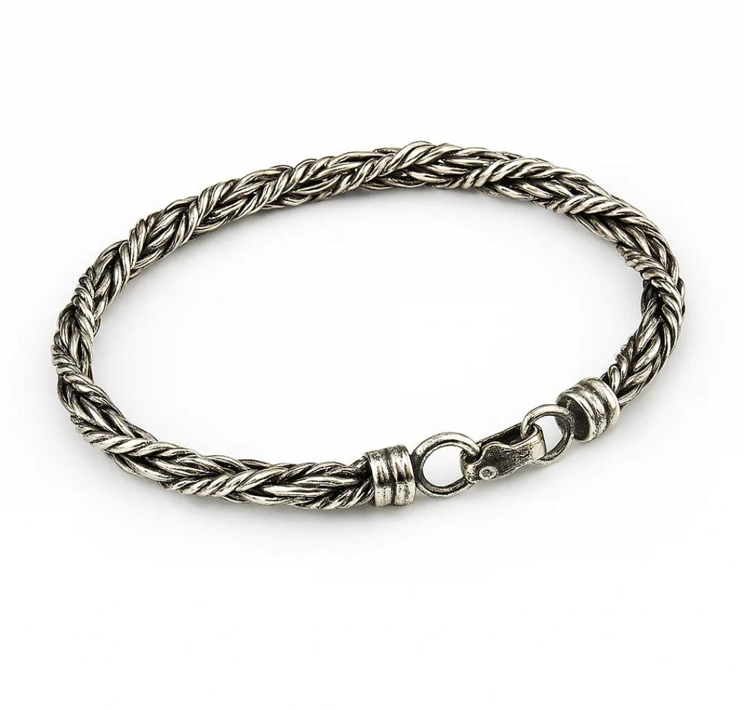 Pulsera Cordón Plata Fina Quemada 950