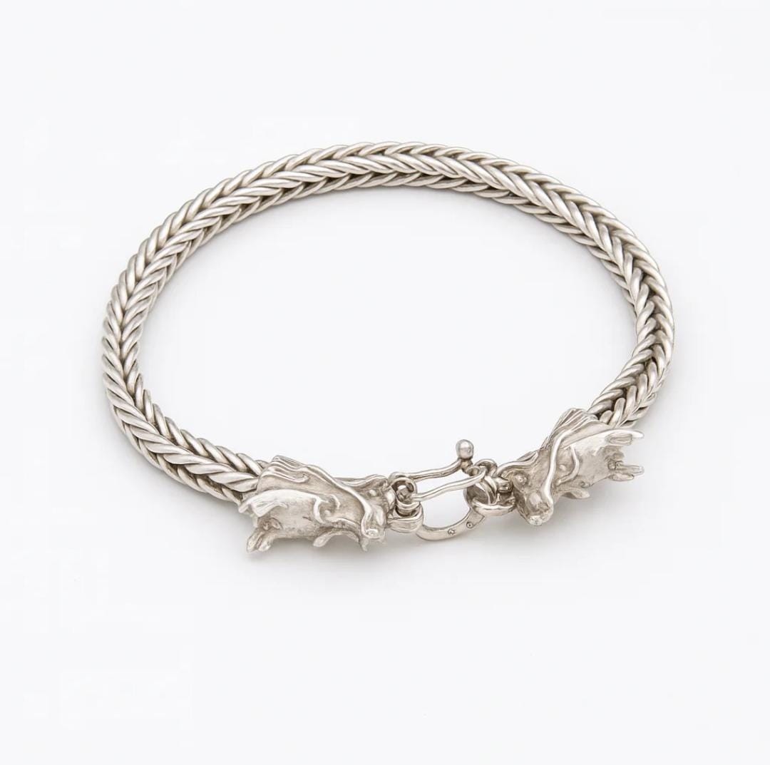Pulsera Dragón 2 Cabezas de Plata Fina 950