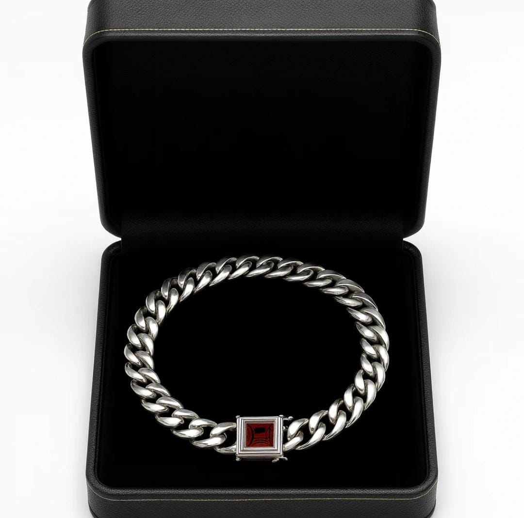 Pulsera Miami Plata 950 Broche Rubí 10mm