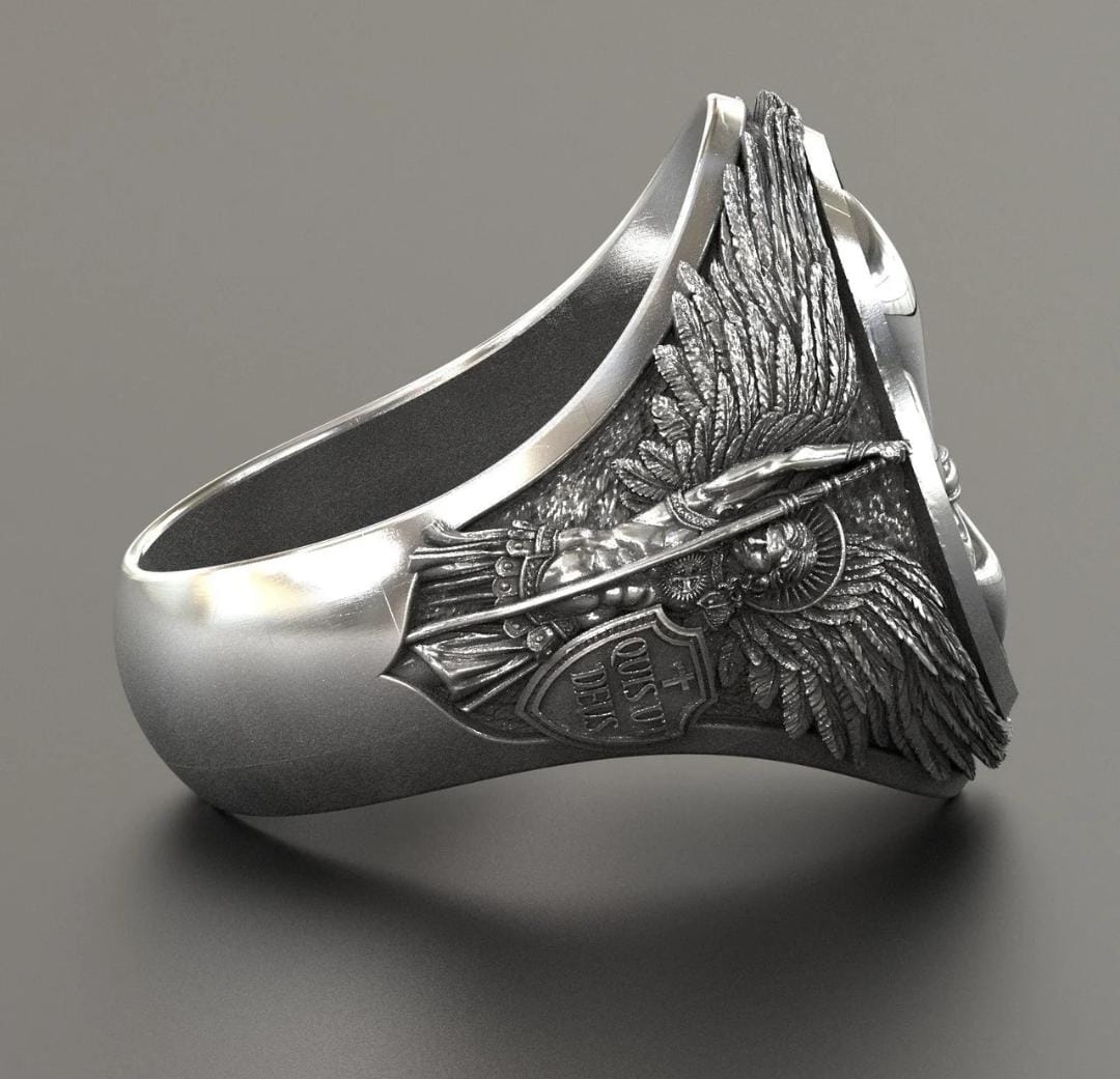 Anillo Arcángel Miguel Flor de Lys - Plata 950