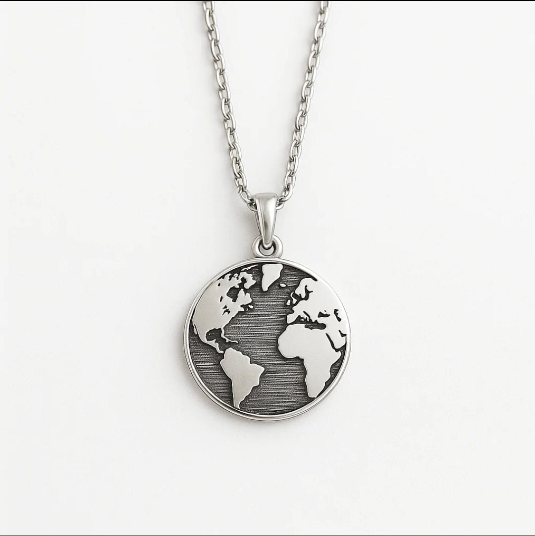 Cadena y Dije World Map Plata 950
