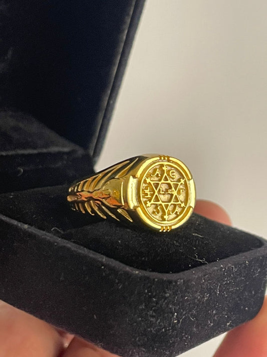 ANILLO DEL REY SALOMÓN PLATA 950 ENCHAPE ORO 18K