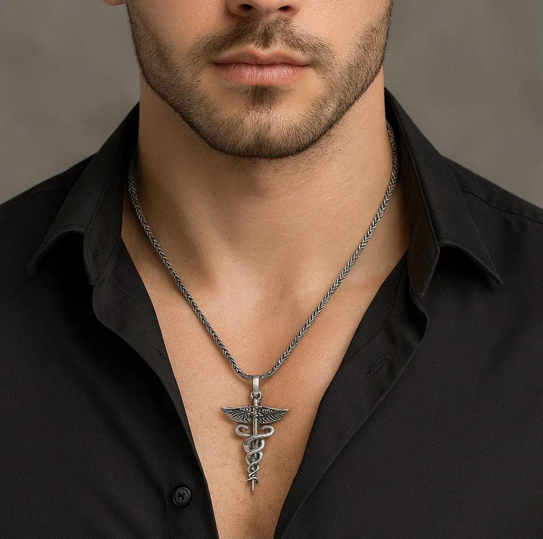 Collar Caduceo de Hermes Plata Quemada 950