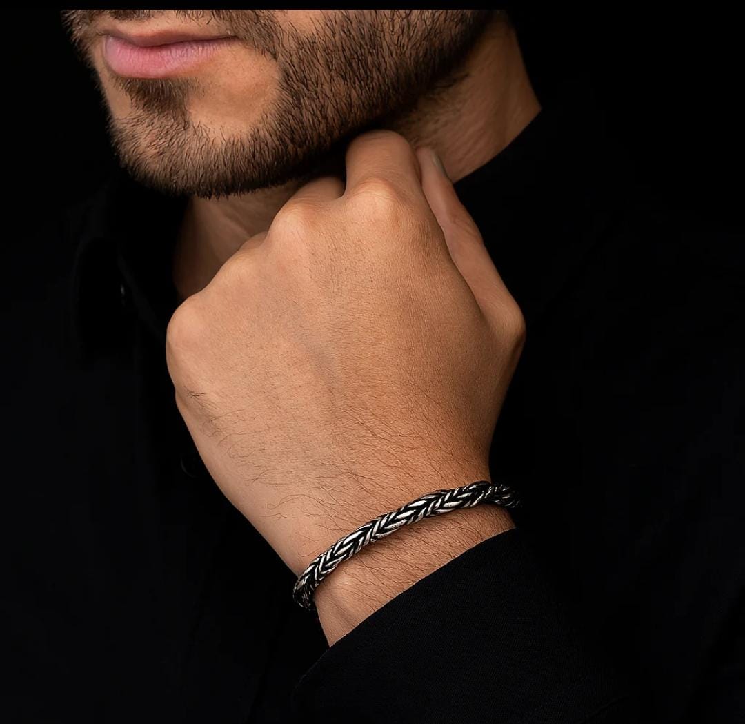 Pulsera Cordón Plata Fina Quemada 950