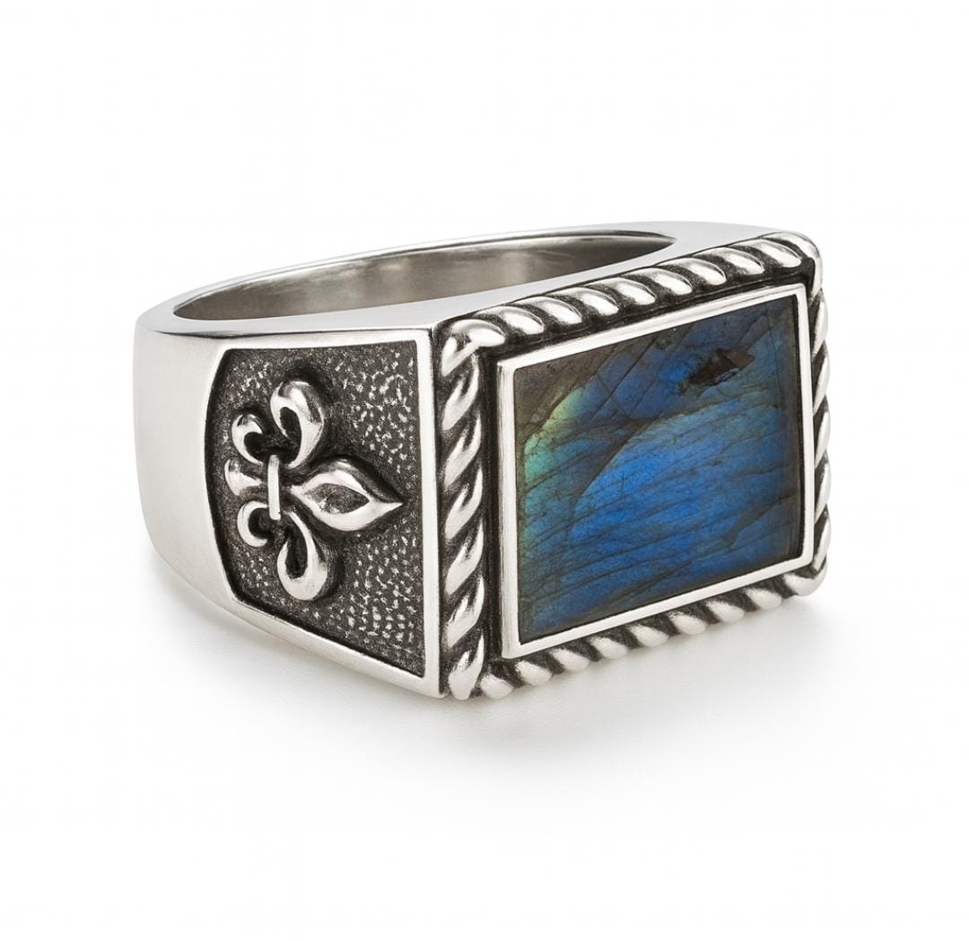 Anillo Flor de Lys Labradorita - Plata 950