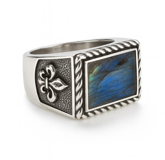 Anillo Flor de Lys Labradorita - Plata 950