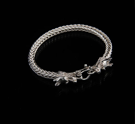 Pulsera Dragón 2 Cabezas de Plata Fina 950