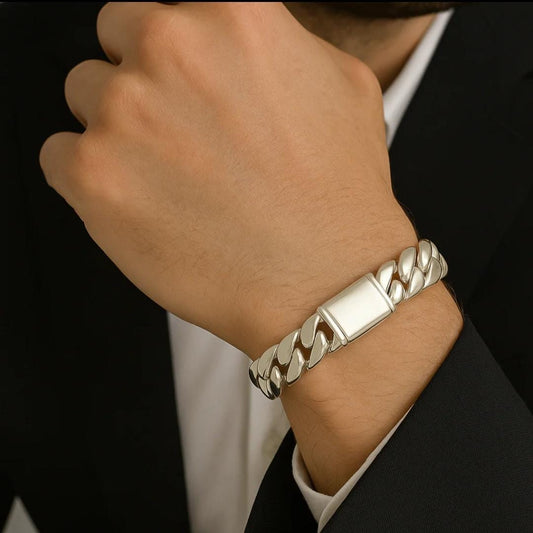 Pulsera Eslabones Cubanos 12mm Plata Fina 950
