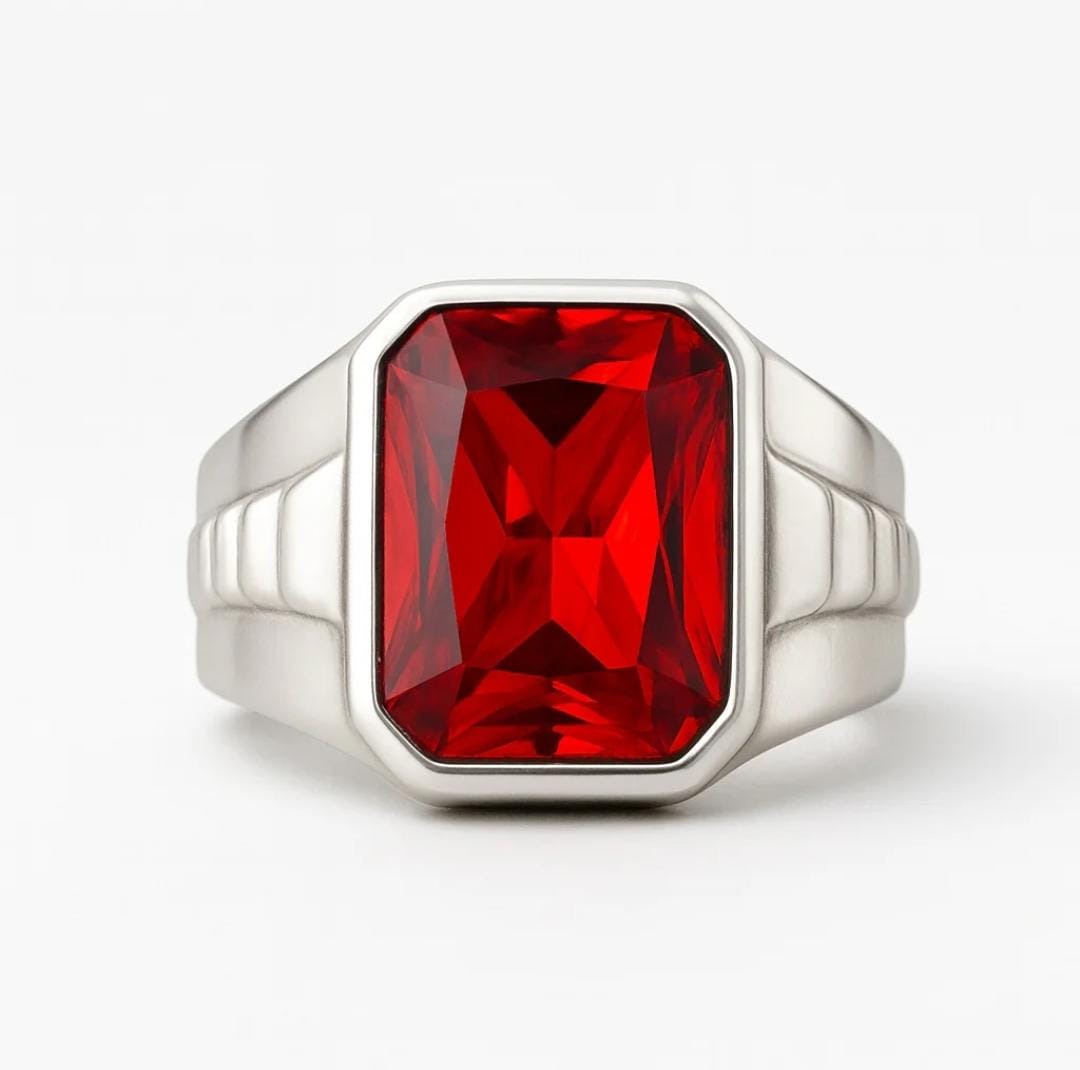 Anillo Imperial de Plata Fina 950 - Circón Rubí