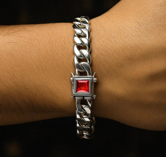 Pulsera Miami Plata 950 Broche Rubí 10mm