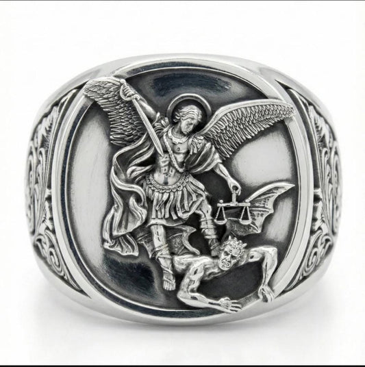 Anillo Arcángel Miguel Oval - Plata 950