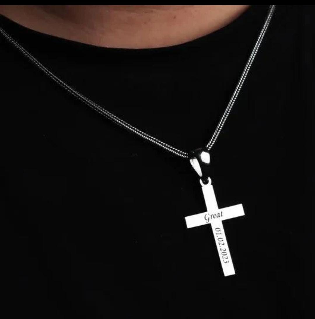 Cadena Espiga y Cruz Personalizada - Plata 950