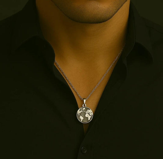 Cadena y Dije World Map Plata 950