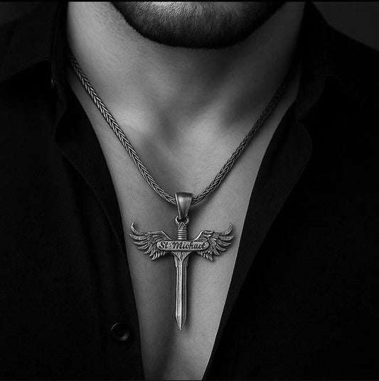 Espada Arcángel San Miguel más Cadena Espiga Plata 950