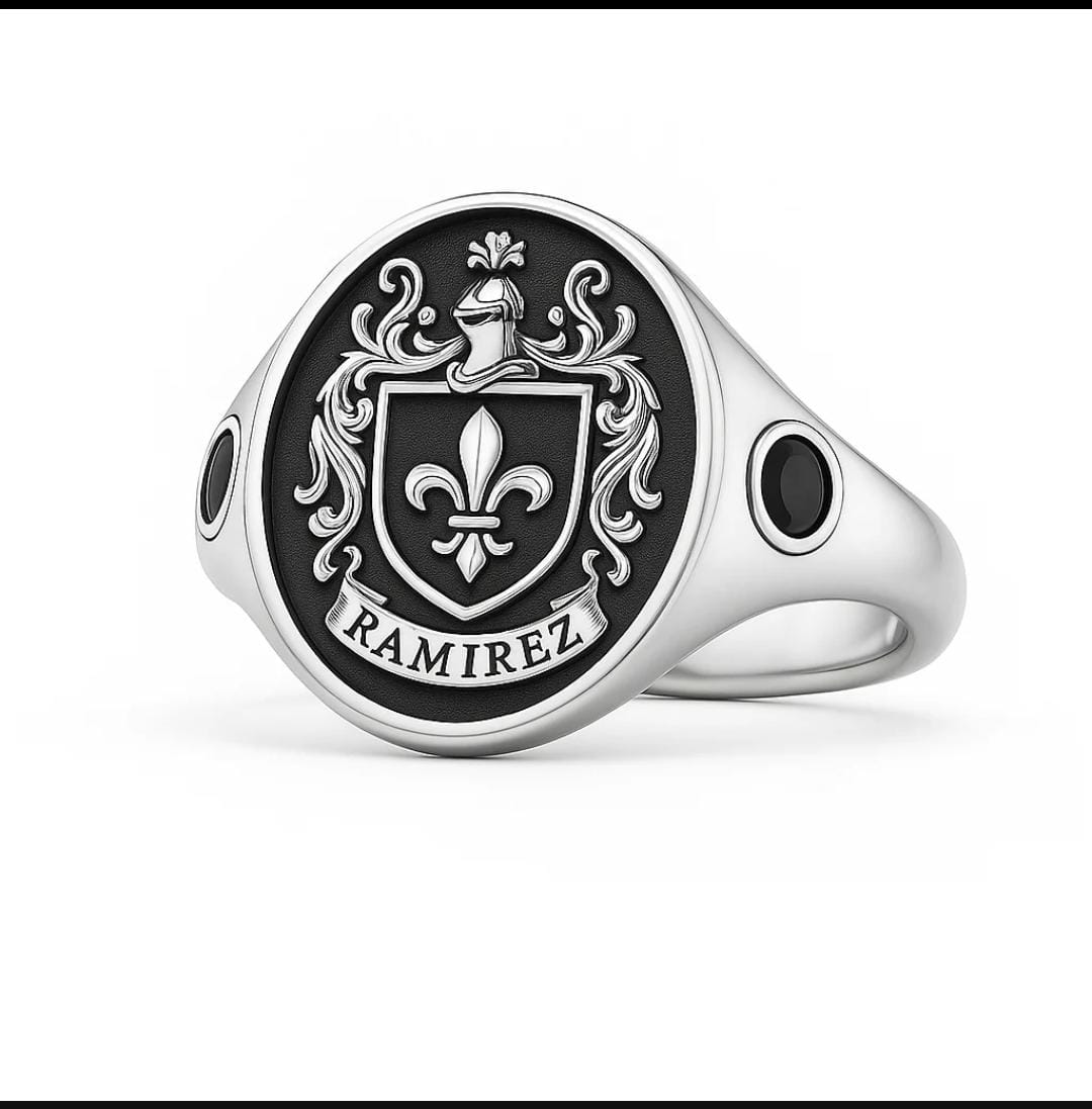 Anillo Escudo Familiar Ónix Negro - Plata 950