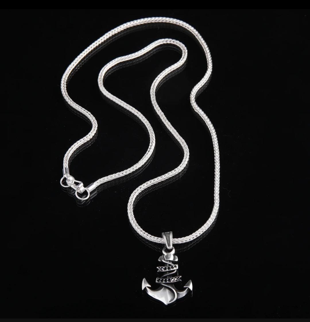Cadena Espiga con Dije Ancla - Plata 950