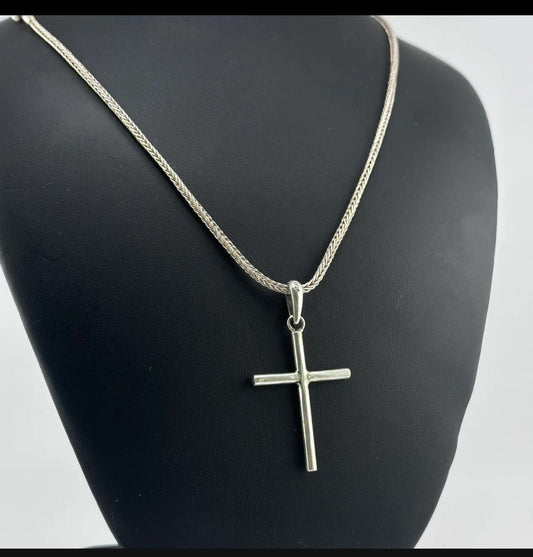 Cadena Espiga con Dije de Cruz - Plata 950