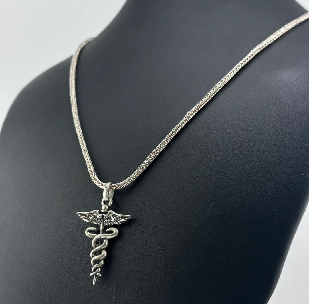 Collar Caduceo de Hermes Plata Quemada 950