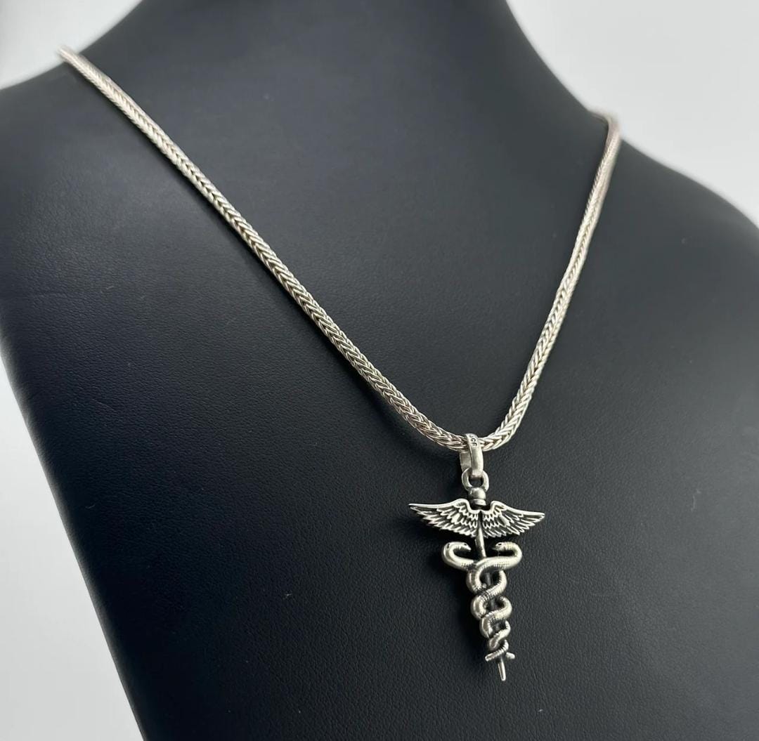 Collar Caduceo de Hermes Plata Quemada 950