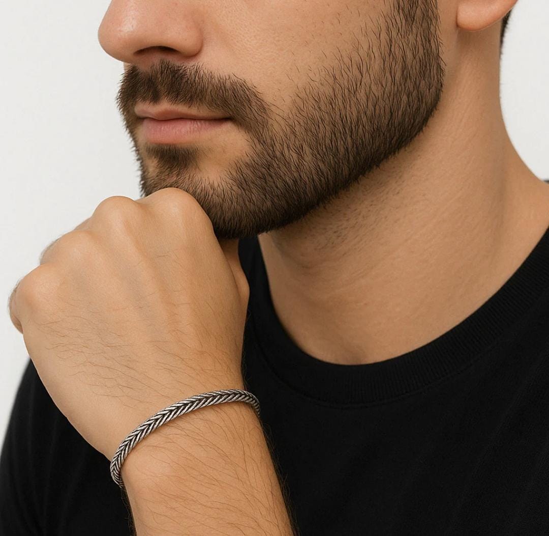 Pulsera Trenzada Espiga en Plata 950 - Estilo Minimalista Masculino