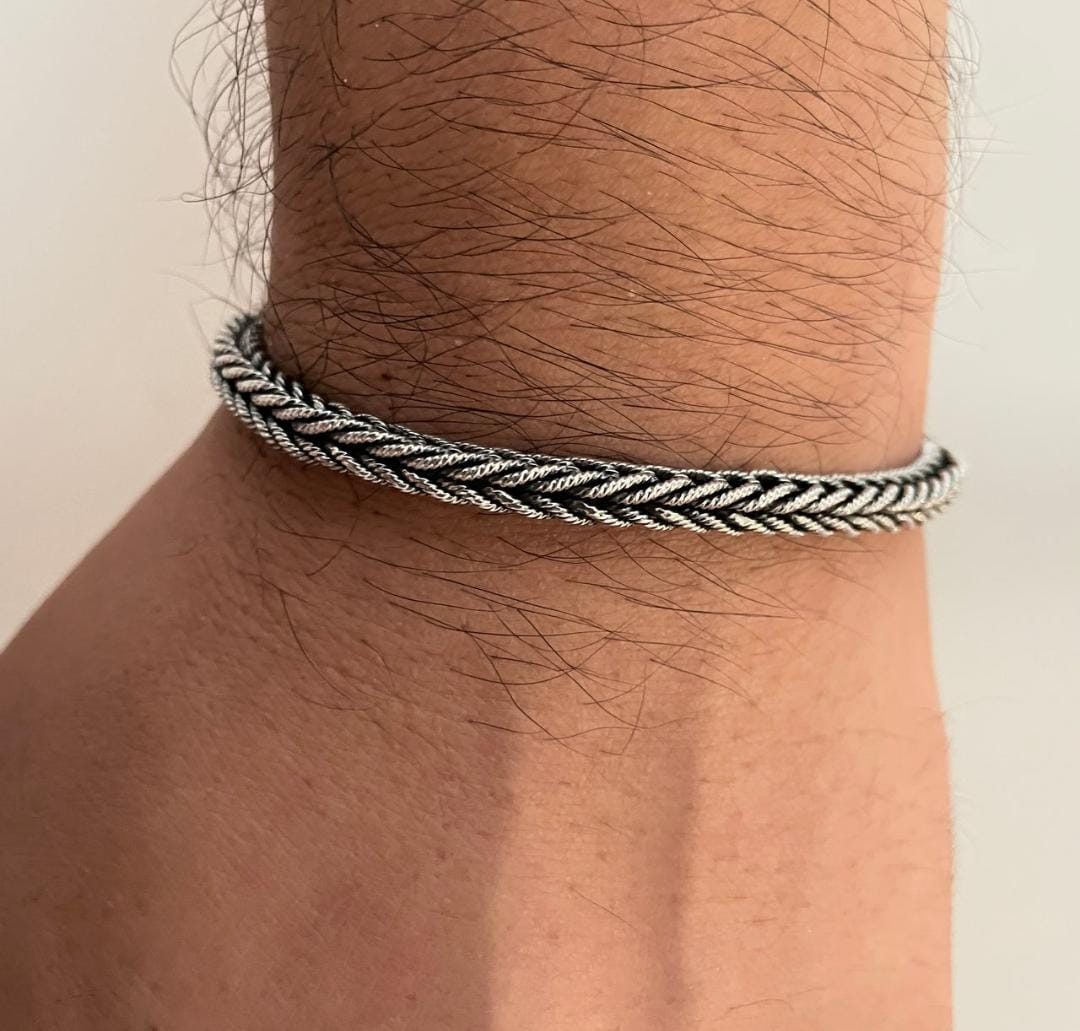 Pulsera Trenzada Espiga en Plata 950 - Estilo Minimalista Masculino