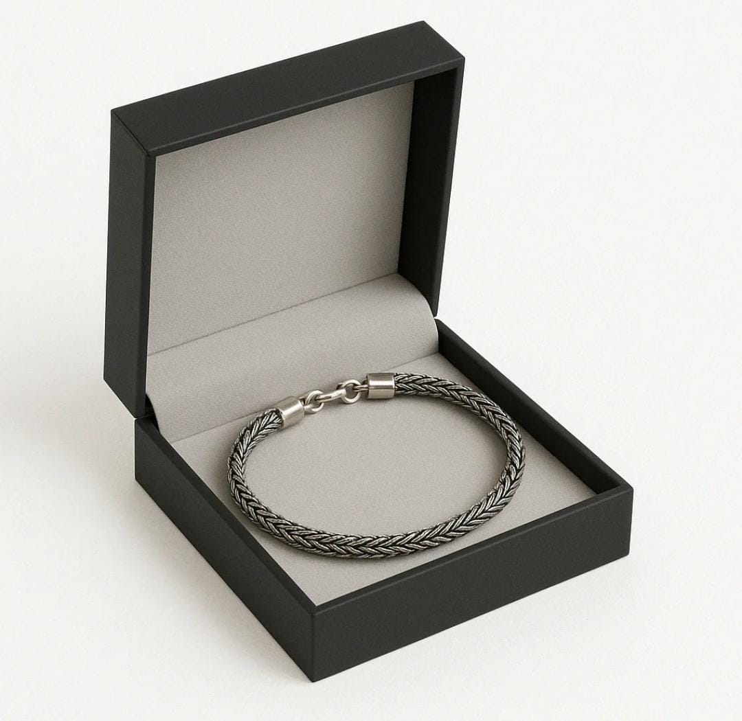 Pulsera Trenzada Espiga en Plata 950 - Estilo Minimalista Masculino