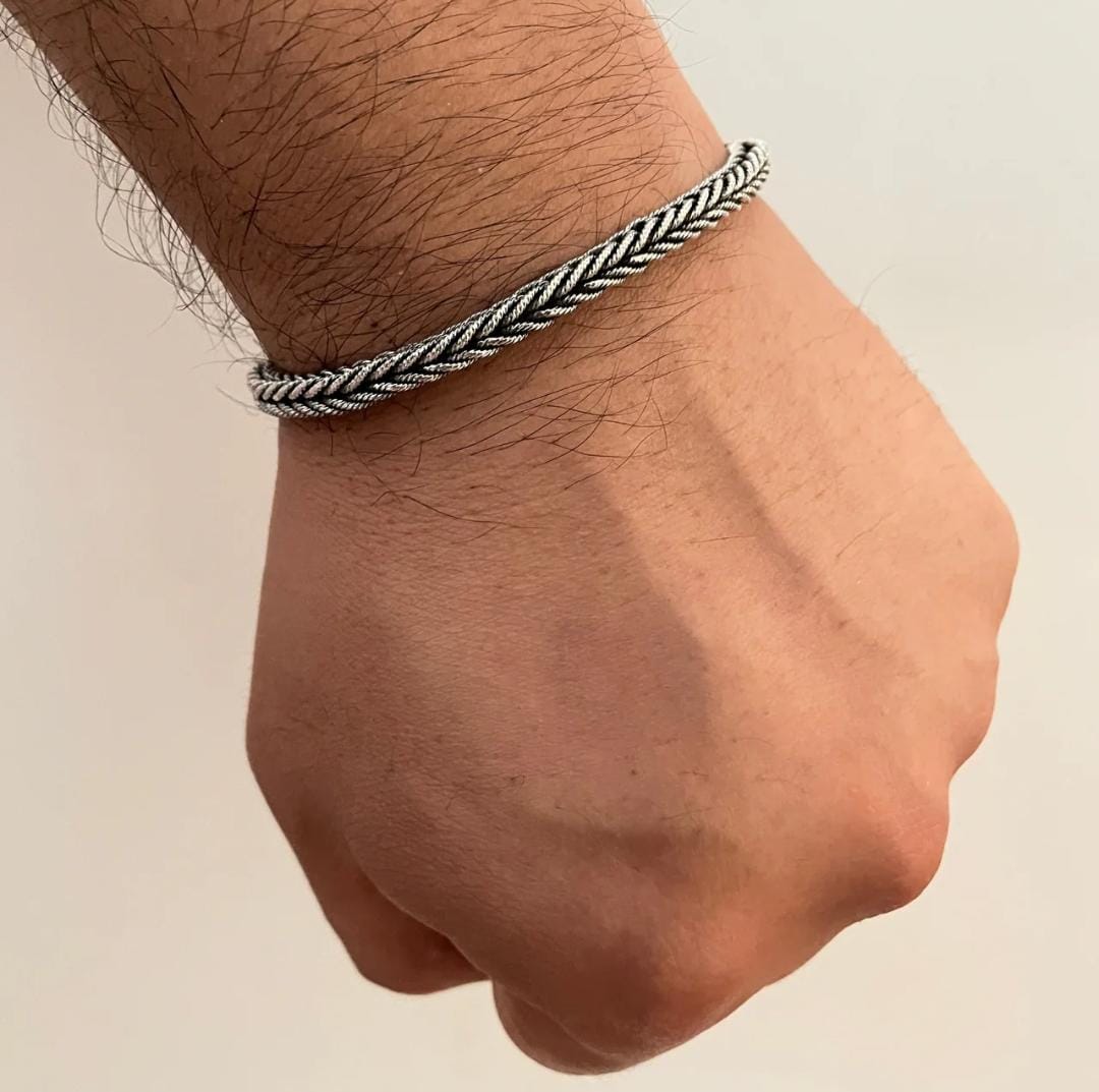 Pulsera Trenzada Espiga en Plata 950 - Estilo Minimalista Masculino