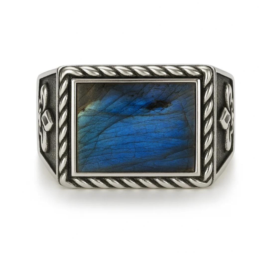 Anillo Flor de Lys Labradorita - Plata 950