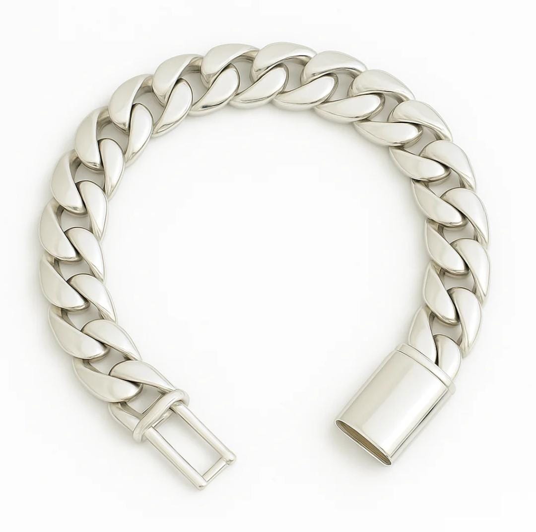 Pulsera Eslabones Cubanos 12mm Plata Fina 950