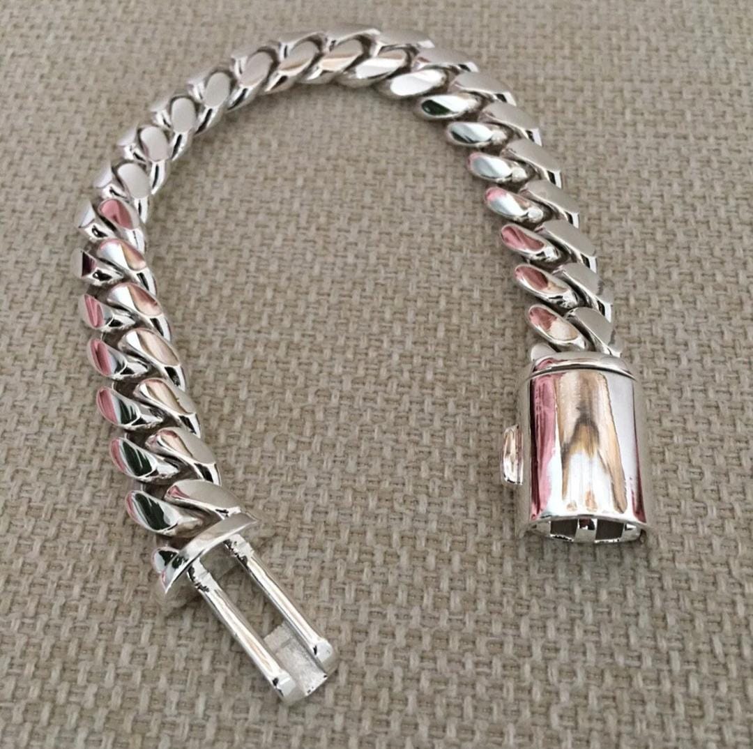 Pulsera Eslabones Cubanos 12mm Plata Fina 950