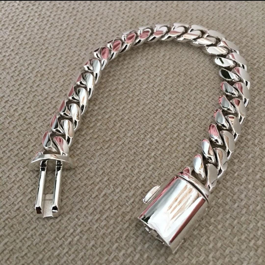 Pulsera Eslabones Cubanos 12mm Plata Fina 950