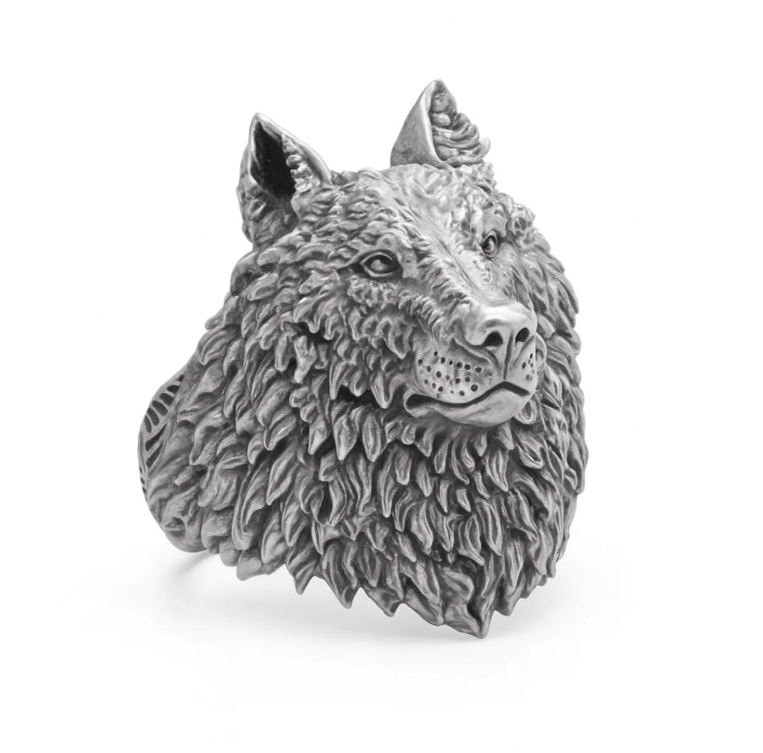 Anillo Wolf Predator de Plata Fina Ley 950