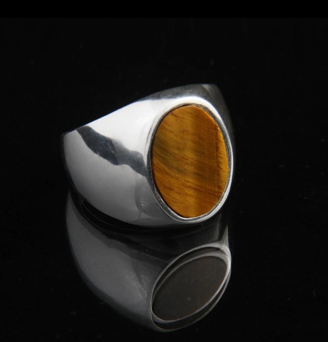 Anillo Oval Ojo de Tigre de Plata 950