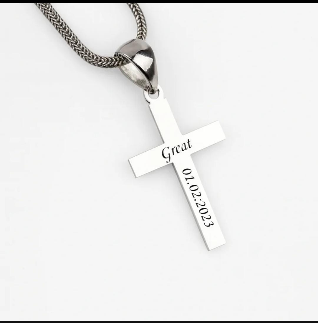 Cadena Espiga y Cruz Personalizada - Plata 950