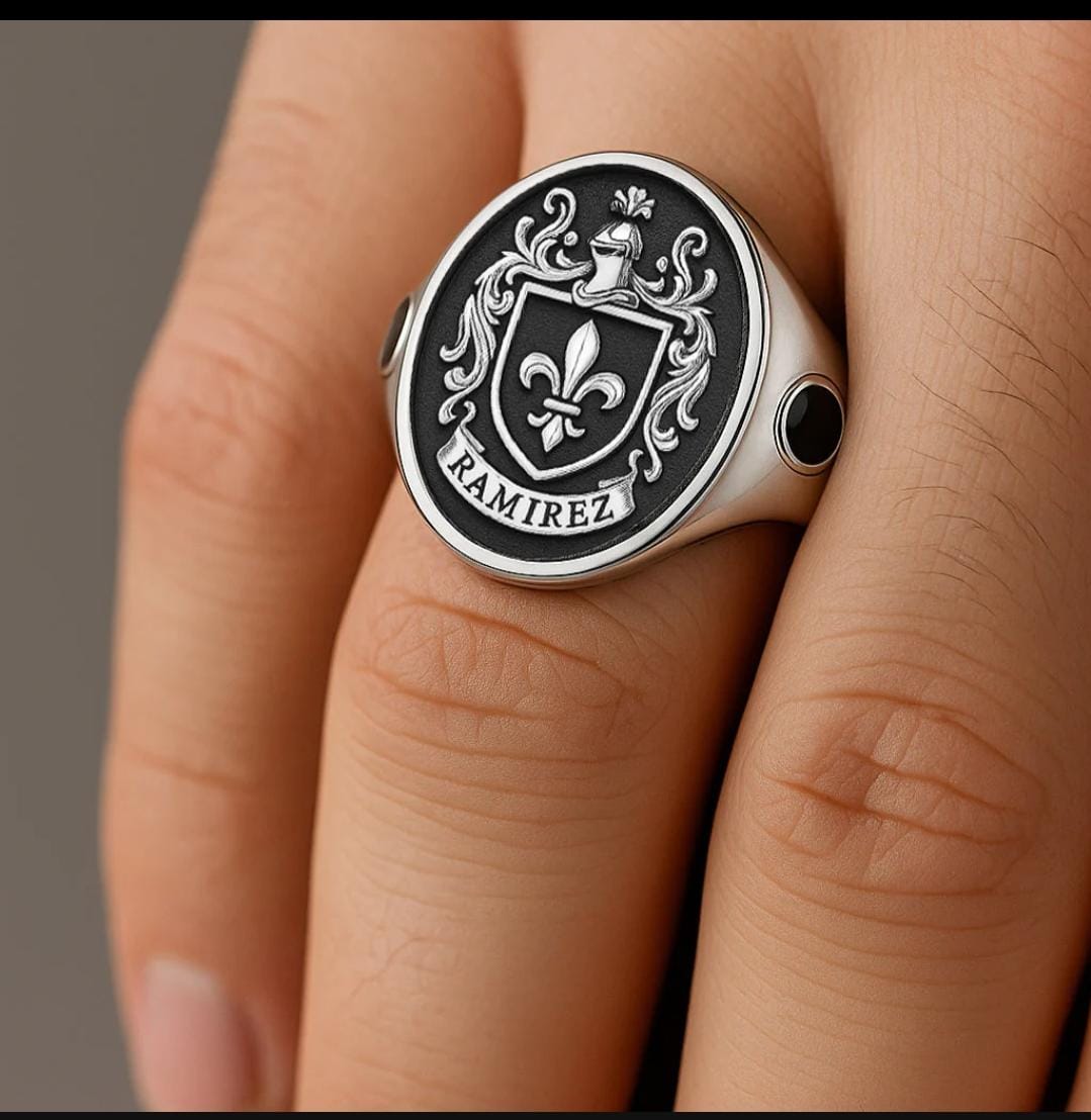 Anillo Escudo Familiar Ónix Negro - Plata 950
