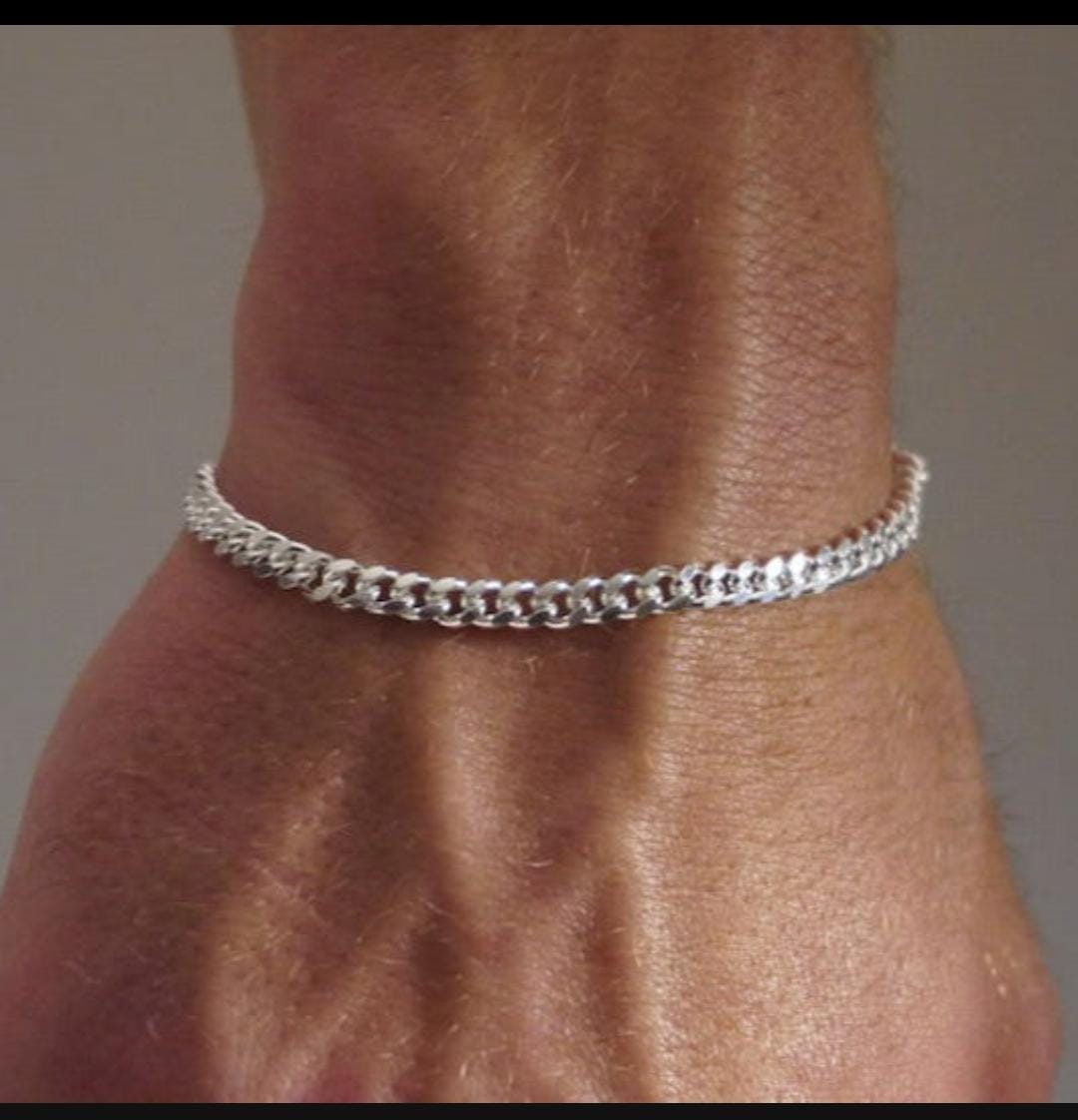 Cadena más Pulsera Eslabones Cubanos - Plata 950 4 mm